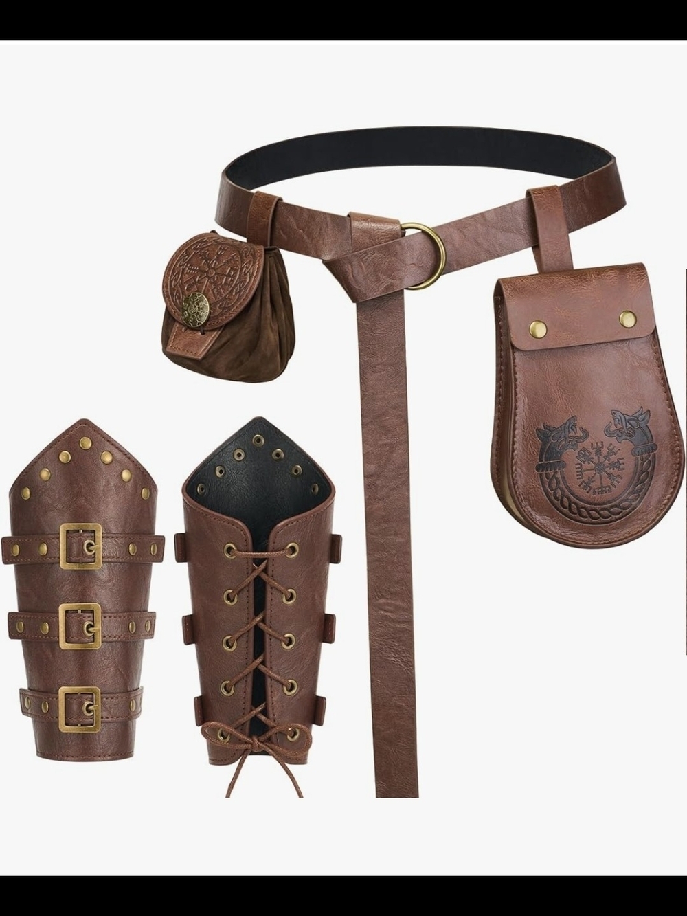 Renaissance Accessories 4 Pcs, Viking Belt Pouch Coin Purse Leather Bracer....